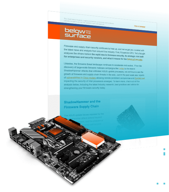 Circuitboard next to a newsletter